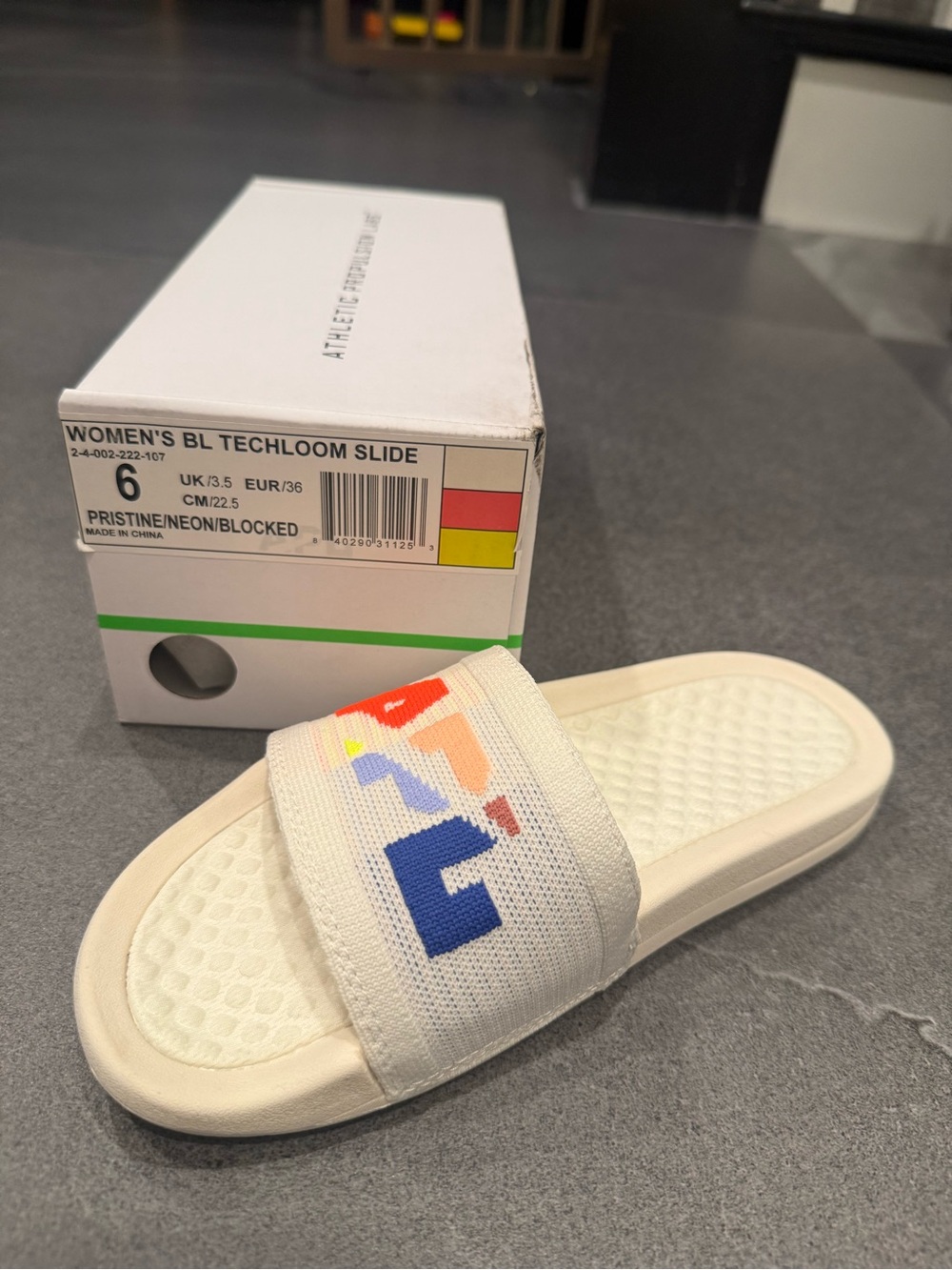 APL Women's Pristine Neon Techloom Slide - White with Multicolor Logo